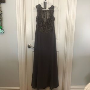 Dessy Collection Slate Gray Lace Bodice Wedding Dress